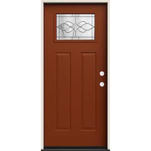 36 in. x 80 in. Left-Hand/Inswing Craftsman Carillon Decorative Glass Mesa Red Steel Prehung Front Door