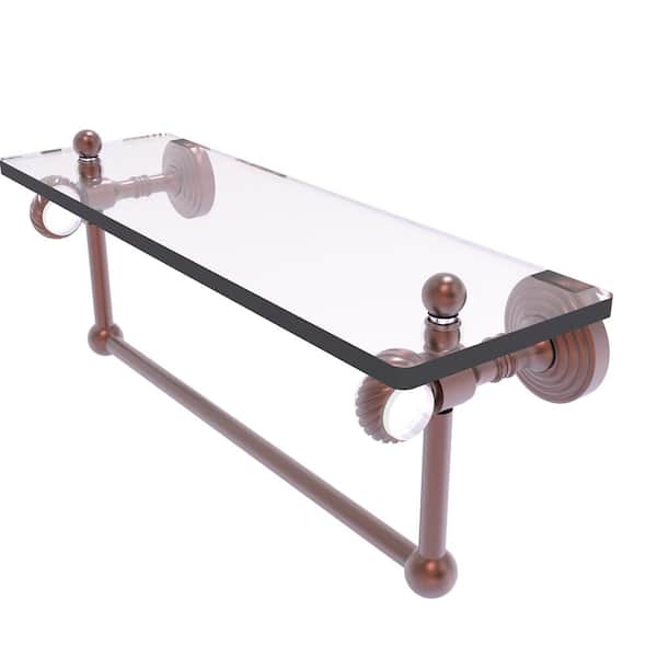 Allied Brass Pacific Grove 16 in. W x 6.4  in. H x 5.13 D Glass Rectangular Shelf in Antique Copper with Towel Bar and Twisted Acc.