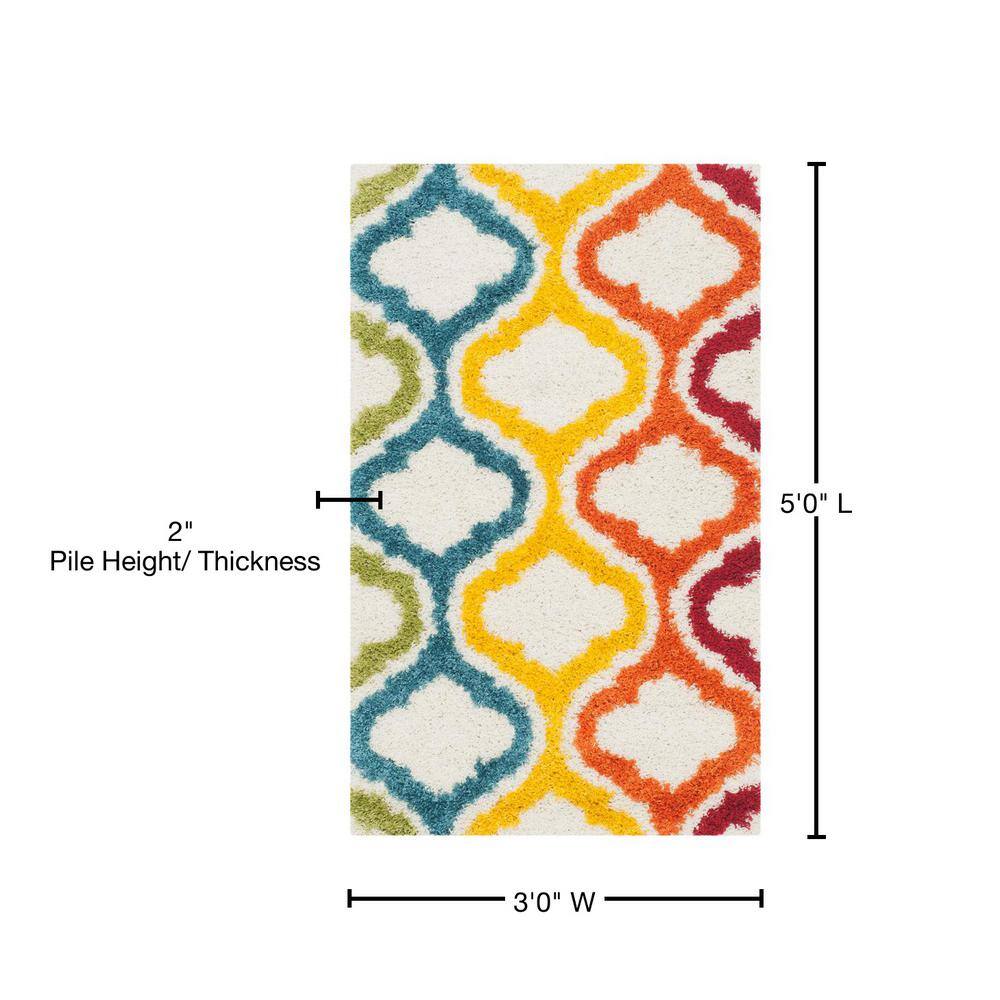 Ivory and Multicolor Synthetic Shag Kids Area Rug, 3'x5'