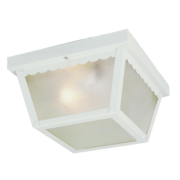 Bel Air Lighting Samantha 1-Light White Outdoor Flush Mount Ceiling Light Fixture with Frosted Glass