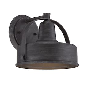 Portland 9.75 in. Weathered Pewter Dark Sky 1-Light Outdoor Line Voltage Wall Sconce with No Bulb Included
