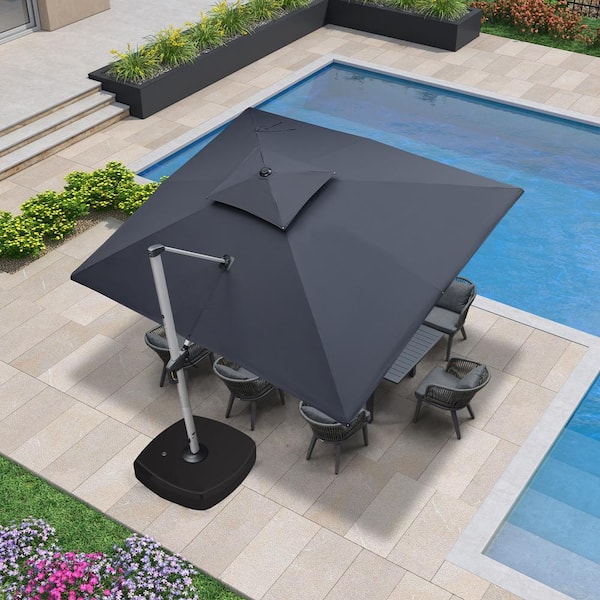 PURPLE LEAF 10 ft. x 12 ft. High-Quality Aluminum Cantilever Polyester Outdoor Patio Umbrella with Wheels Base, Gray