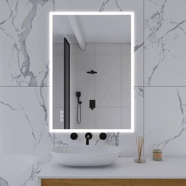 Unbranded 35.4 in. W x 27.5 in. H Rectangular Aluminum Frameless Wall-Mount Anti-Fog LED Light Bathroom Vanity Mirror