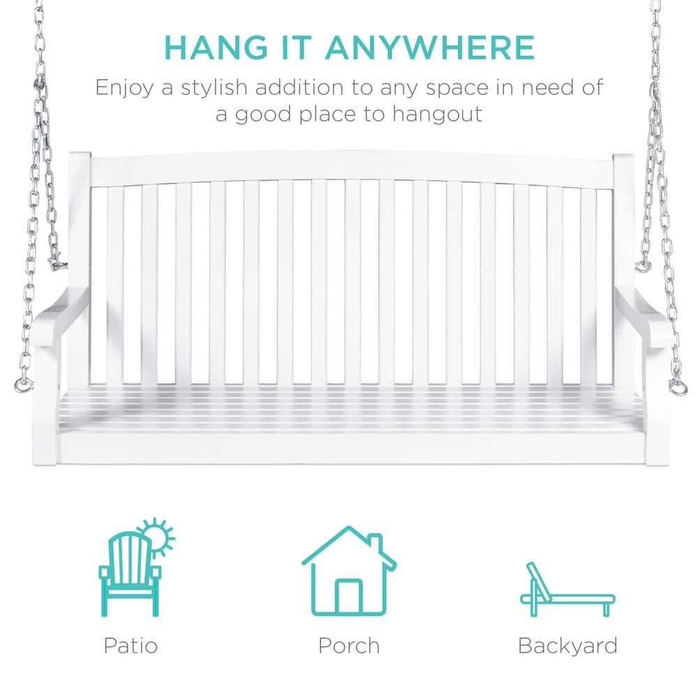 White Acacia Wood Outdoor Porch Swing with Steel Chains