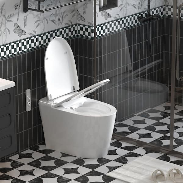 Elongated 1.28 GPF Smart Toilet with Bidet Built in White Bidet Toilet with Tank Auto Open Close Foot Sensor Heated Seat