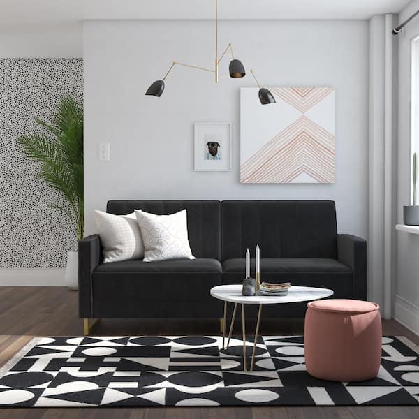 Novogratz Skylar Black Velvet Modern Coil Futon/Sofa Bed