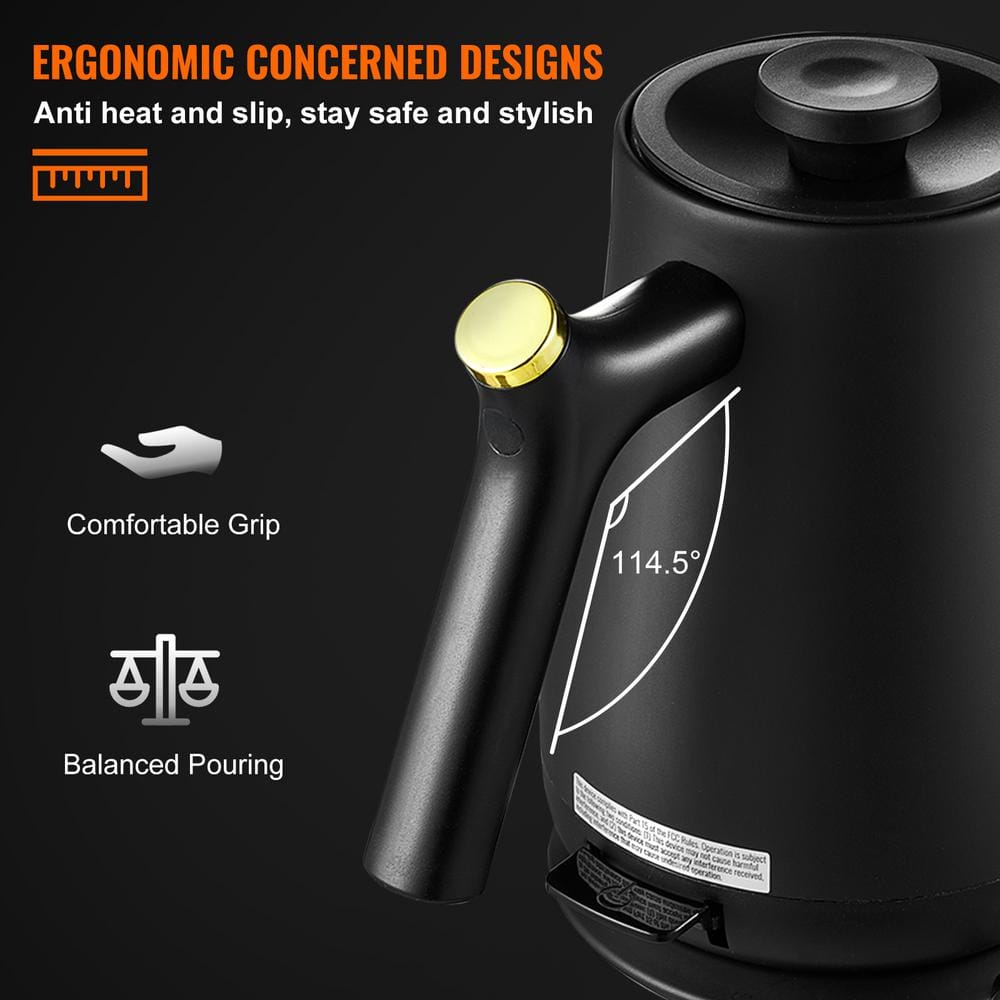 Black Stainless Steel 1L Electric Gooseneck Kettle