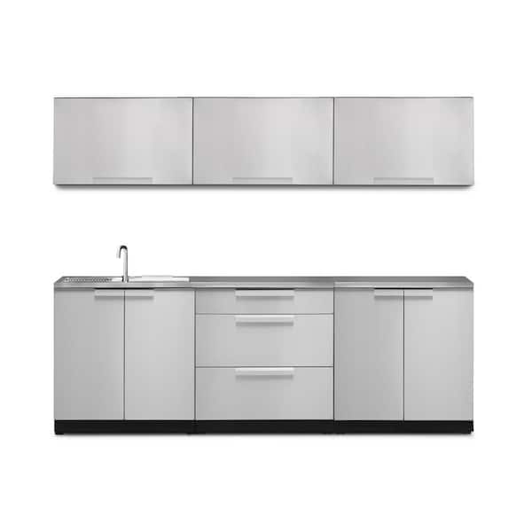 Stainless Steel 7-Piece 96 in. W x 36.5 in. H x 24 in. D Outdoor Kitchen Cabinet Set with Countertop and Covers