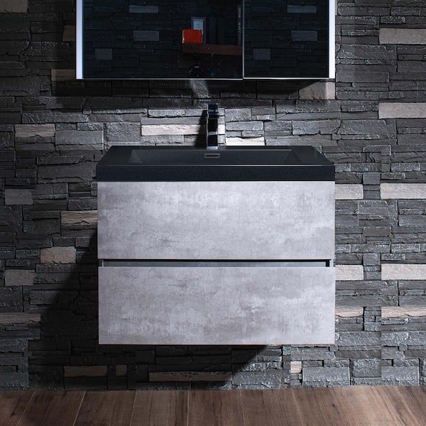 WOODBRIDGE CA 29.5 in. W x 19.63 in. D x 22.5 in. H Single Sink Floating Bath Vanity in Gray with Black Quartz Top