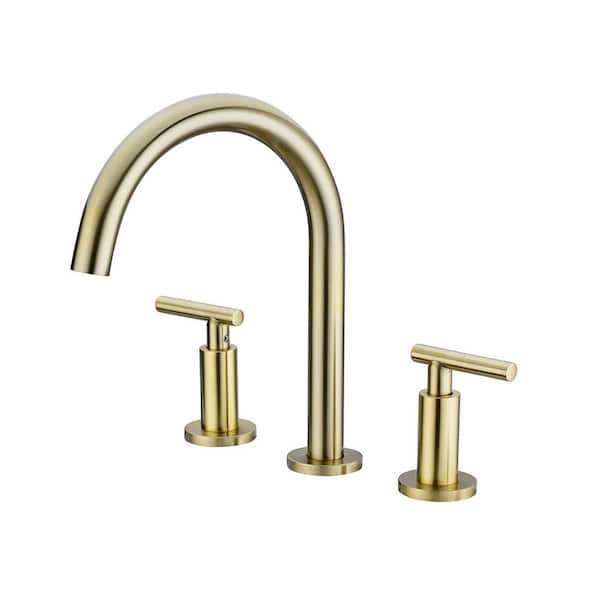 Logmey 8 in. Widespread Double Handle Bathroom Faucet in Brushed Gold with Supply Hoses