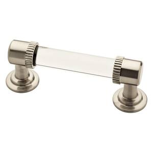 Clear Glass 3 in. (76 mm) Satin Nickel and Clear Cabinet Drawer Pull