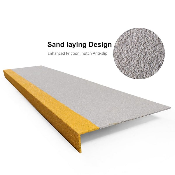 1 ft. x 4 ft. Anti-Slip Fiberglass Deck Tile Stair Cover-Gray/Yellow, Step Protection