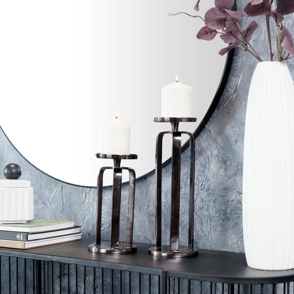 Modern Black Aluminum Geometric Tabletop Candle Holder Set