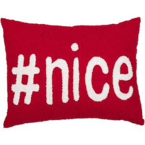 Nice Red White Hand-Hooked 14 in. x 18 in. Throw Pillow