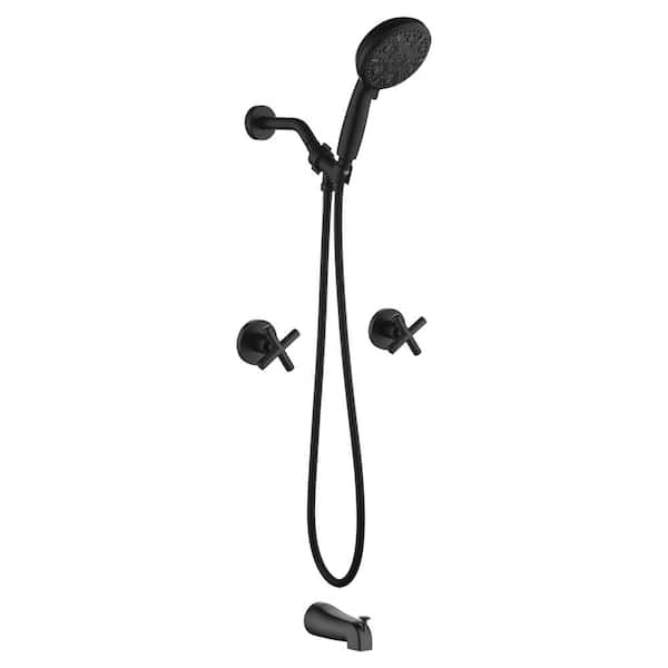 PERLIRIA INC Double Handle 10-Spray Tub and Shower Faucet 1.8 GPM Shower Head with Hose in. Matte Black Valve Included