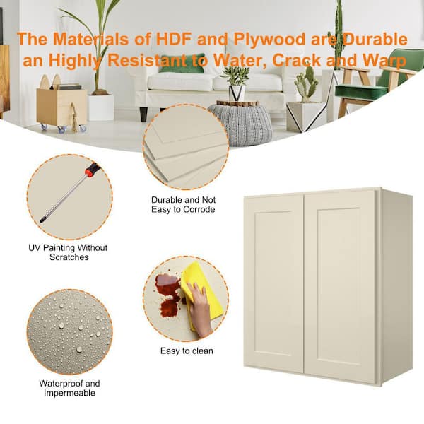 HOMEIBRO 27-in W X 12-in D X 30-in H in Shaker Antique White Plywood Ready to Assemble Wall Kitchen Cabinet