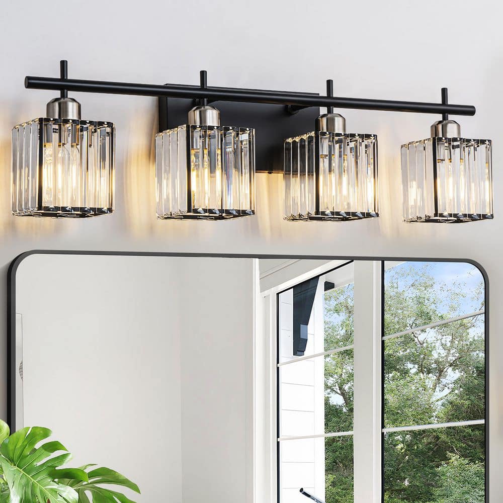 28.15 in. 4-Light Black and Nickel Modern/Contemporary Clear Crystal Shade 