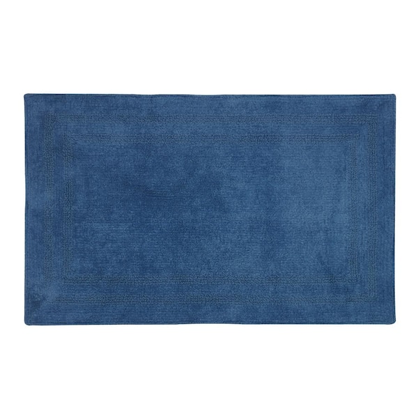 Jean Pierre Reversible Cotton Soft Double Border Denim Blue 2-Piece Bath Mat Set