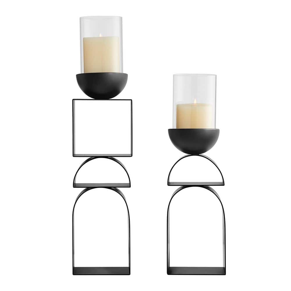 Black Modern Geometric Pedestal Tabletop Hurricane Candle Holders Set of 2 price history on PriceWatchPro