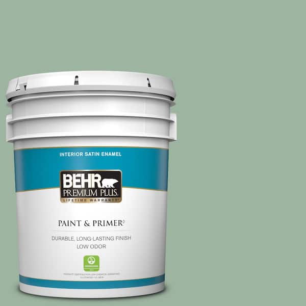 BEHR PREMIUM PLUS 5 gal. #S410-4 Copper Patina Satin Enamel Low Odor Interior Paint & Primer