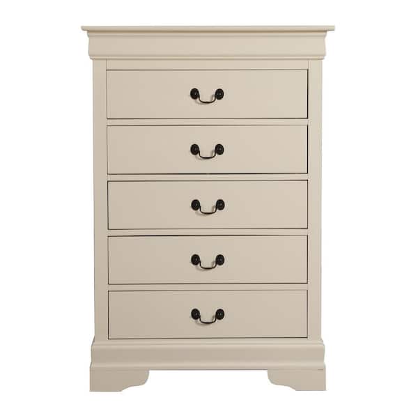 AndMakers Louis Phillipe 5-Drawer Beige Chest of Drawers (48 in. H x 33 in. W x 18 in. D)