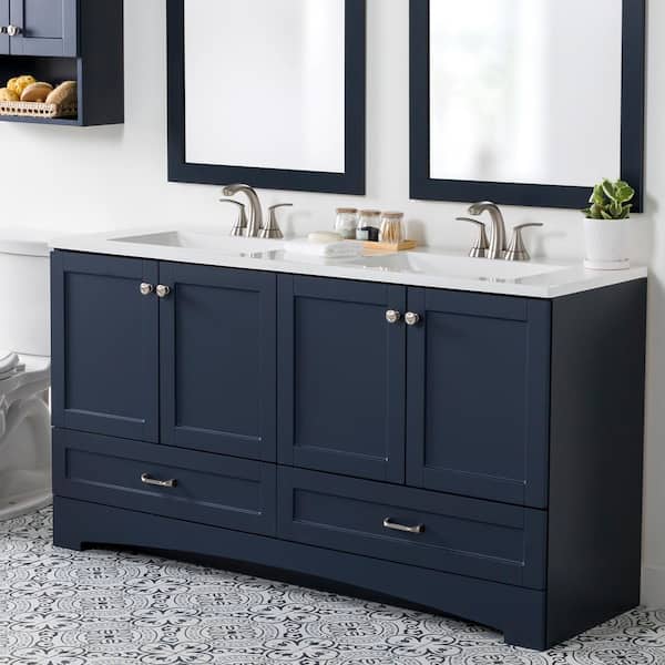 Lancaster 60 in. W x 19 in. D x 33 in. H Double Sink Bath Vanity in Admiral Blue with White Cultured Marble Top
