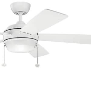 Starkk 52 in. Indoor Matte White Downrod Mount Ceiling Fan with Integrated LED with Pull Chain