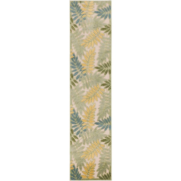 Aloha Green Multicolor 2 ft. x 6 ft. Floral Contemporary Runner Indoor/Outdoor Area Rug