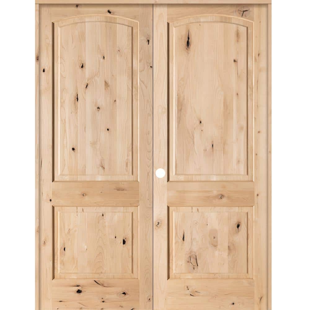 48 in. x 96 in. Rustic Knotty Alder 2-Panel Arch Top Right Handed Solid Core Wood Double Prehung Interior French Door price history on PriceWatchPro