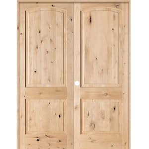 56 in. x 96 in. Rustic Knotty Alder 2-Panel Arch Top Right Handed Solid Core Wood Double Prehung Interior French Door