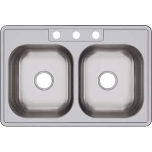 Dayton 33in. Drop-in 2 Bowl 20 Gauge Elite Satin Stainless Steel Sink Only and No Accessories