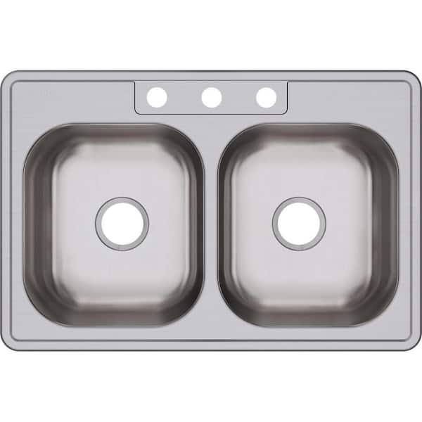 Elkay Dayton Drop-In Stainless Steel 33 in. 3-Hole Double Bowl Kitchen Sink with 8 in. Bowl