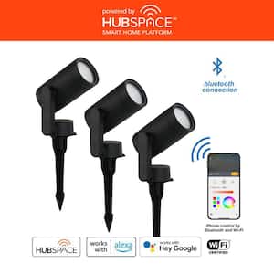 Smart 450 Lumens Black LED Color Changing Low Voltage Outdoor Spotlight Powered by Hubspace (3-Pack)