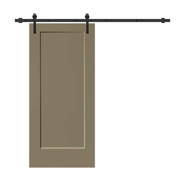 CALHOME 30 in. x 80 in. 1-Panel Olive Green Stained Composite MDF Interior Sliding Barn Door with Hardware Kit