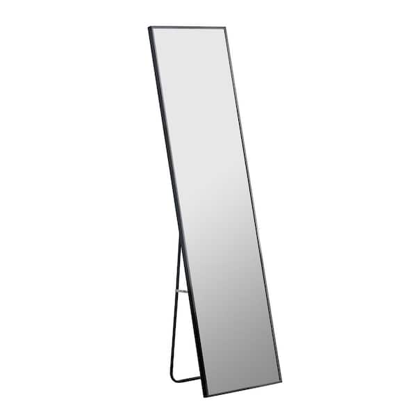 Unbranded 15.7 in. W x 59 in. H Rectangular Aluminium alloy Metal Framed Wall Mounted or Floor Bathroom Vanity Mirror in Black