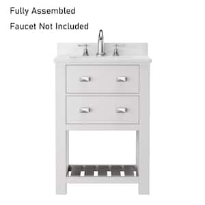 24.36 in. W x 19.05 in. D x 36.57 in. H Fully Assembled White Linen Cabinet with Bathroom Vanity and Ceramic Sink