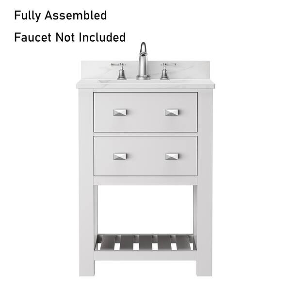 Unbranded 24.36 in. W x 19.05 in. D x 36.57 in. H Fully Assembled White Linen Cabinet with Bathroom Vanity and Ceramic Sink