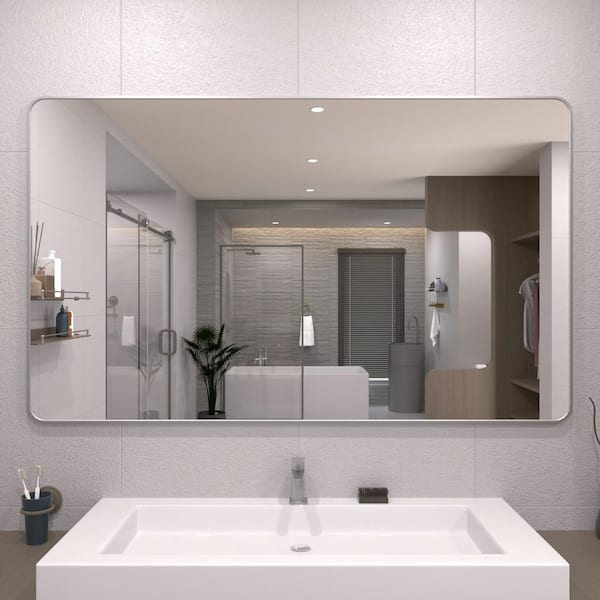 TaiMei 60 in. W x 36 in. H Rectangular Framed Wall Bathroom Vanity Mirror in Gun Grey