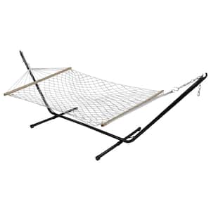 55 in. x 78 in. Brown Lattice Pattern Rope Hammock with Wooden Bar