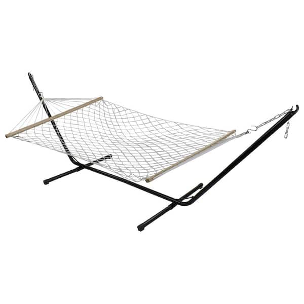 Northlight 55 in. x 78 in. Brown Lattice Pattern Rope Hammock with Wooden Bar