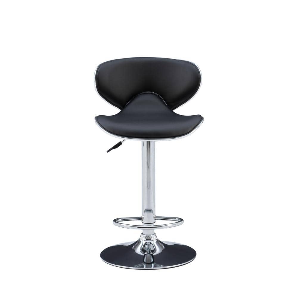 Adjustable Swivel Bar Stool in Black Faux Leather and Chrome