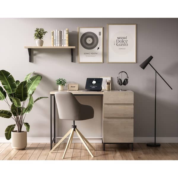 42 in. Rectangular Mango Wood 3-Drawer Writing Desk with Reversible Drawer Configuration