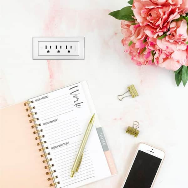 radiant 15 Amp White 3-Outlet Recessed Furniture Power Strip with 6 Ft. Cord