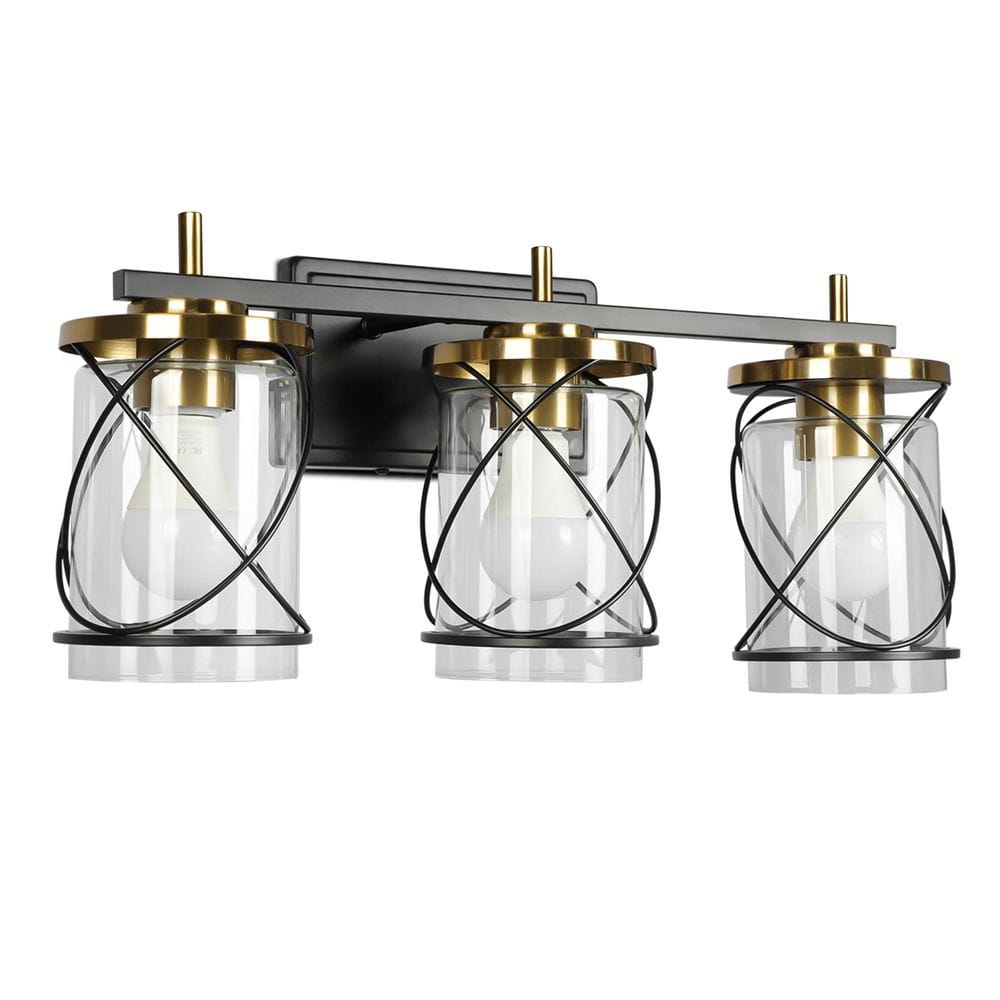 20.4 in. 3-Light Black Gold Bathroom Vanity Light with Iron Shade Style Glass Lampshade price history on PriceWatchPro