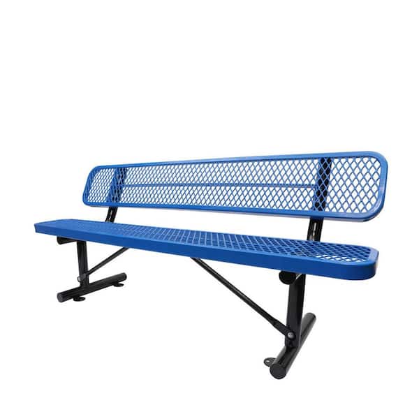 Unbranded 6 ft. Metal Outdoor Bench with Backrest in Blue