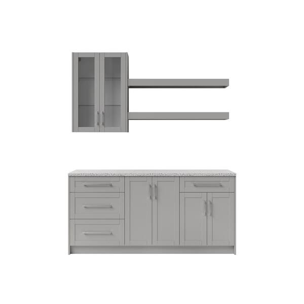 NewAge Products Home Bar 24 in. Gray Cabinet Set with Shelves And Glass Doors (7-Piece)