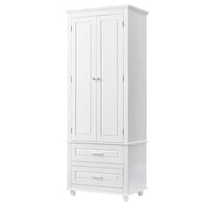 24 in. W x 15.7 in. D x 62.5 in. H White Linen Cabinet with 2-Drawers
