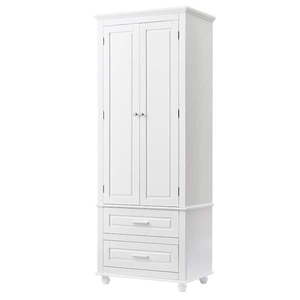 Nivencai 24 in. W x 15.7 in. D x 62.5 in. H White Linen Cabinet with 2 ...