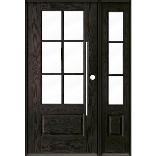 Krosswood Doors Faux Pivot 50 in. x 80 in. 6-Lite Left-Hand/Inswing Clear Glass Baby Grand Stain Fiberglass Prehung Front Door w/RSL