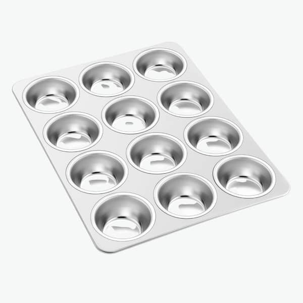 12-Cup Stainless Steel Muffin Pan Heavy-Duty Non-Toxic Mini Cake Quiche Baking Tray Oven Dishwasher Safe 1Pc